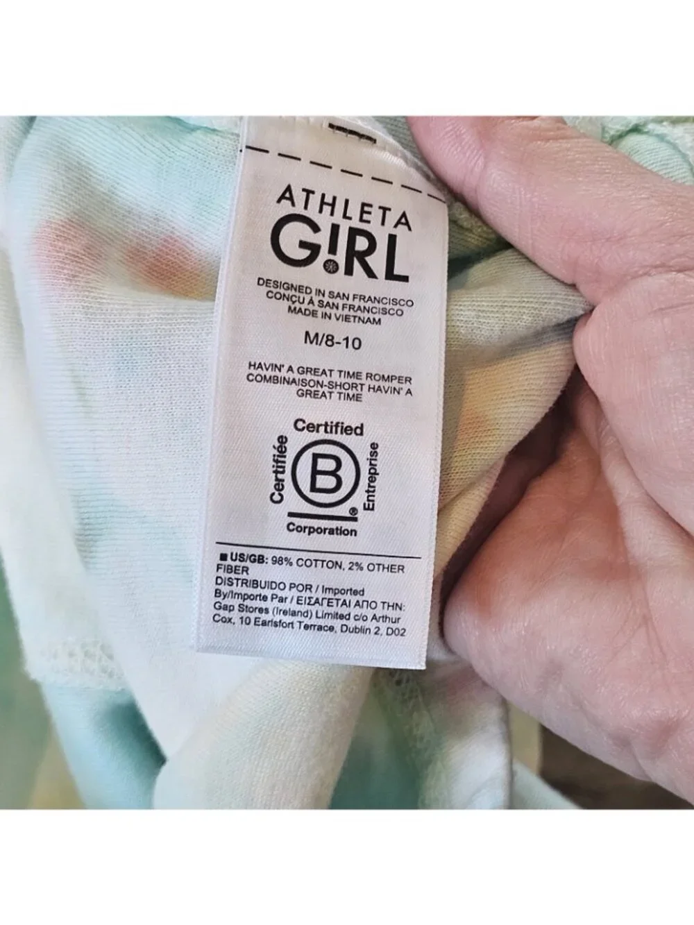 Athleta‎ Girl Romper Tiedye Size 8/10 Havin A Great Time Organic Cotton
